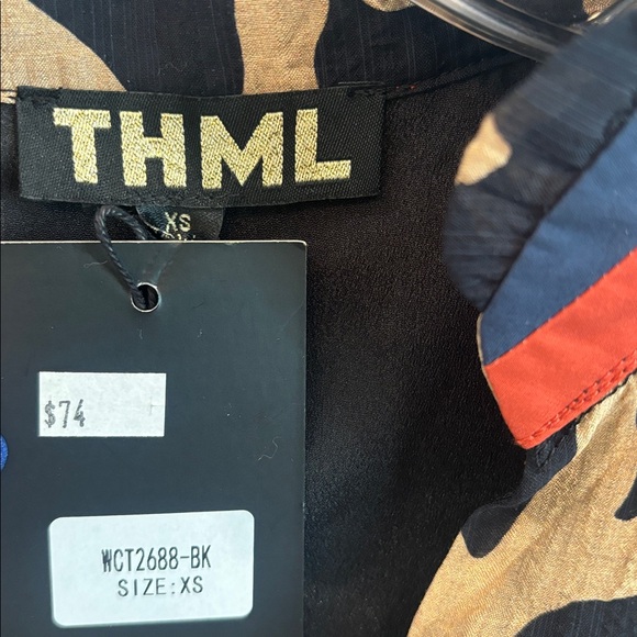 THML Black Blouse with Tan Leaf Patterns - Picture 2 of 3